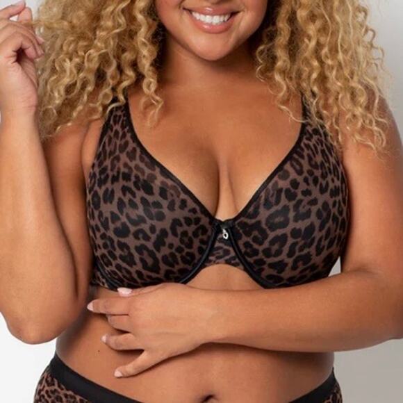 Country Couture Other - Curvy Couture NWT 40H Sheer Mesh Plunge T-Shirt Bra in Designer Leopard Print